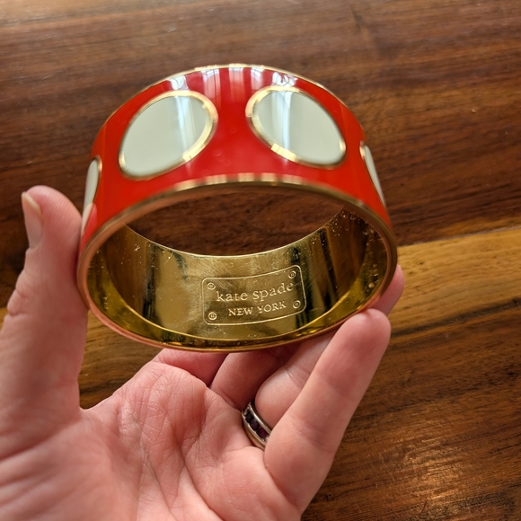 Kate Spade Red, White, and Gold Polka Dot Wide Bangle - Picture 4 of 7